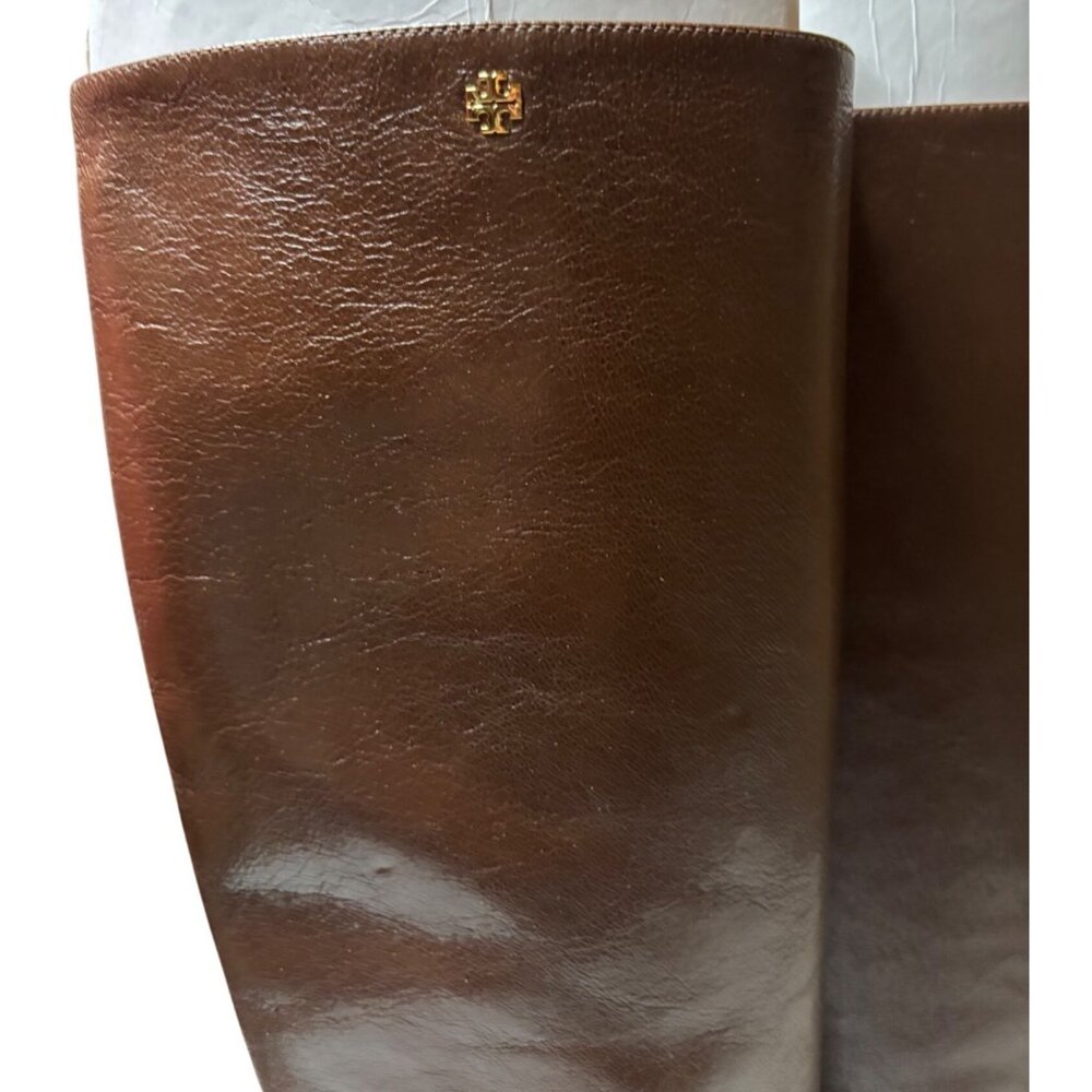 Tory Burch Brown Leather Tall Heeled Boots Knee High Pull On Size 9.5 - Picture 8 of 13